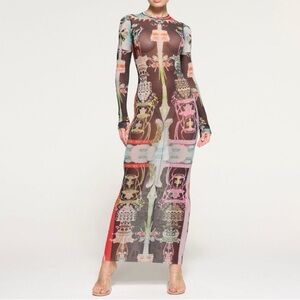 NWT Skims Summer Mesh Long Sleeve Dress Orchid Cabinet size xl